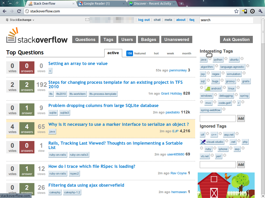 Screen shot from older stack overflow layout